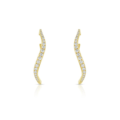 Diamond Wave Hoop Earrings in 14K Yellow Gold 1/2ctw