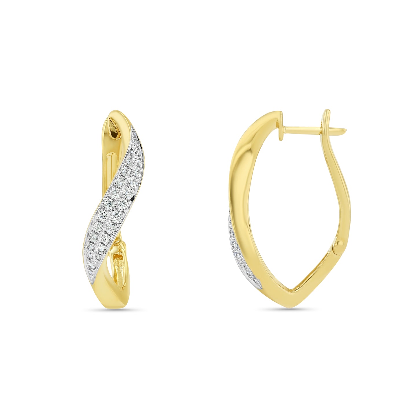 Diamond Twist V Hoop Earrings in 14K Yellow Gold 1/2ctw