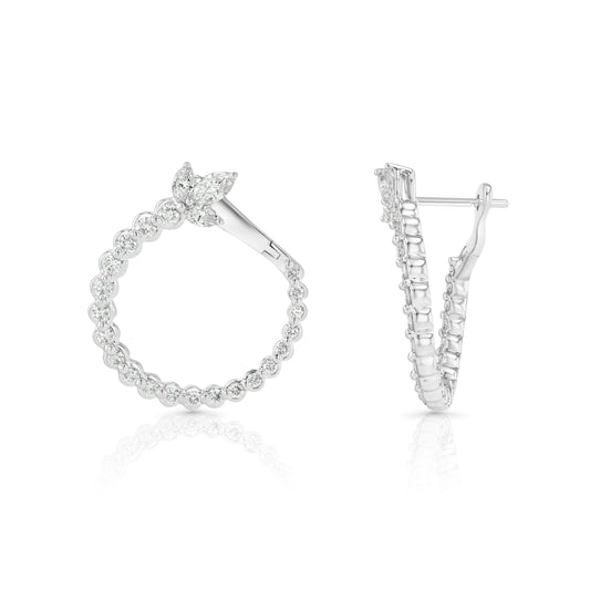 Marquise and Round Diamond Circle Earrings in 14K White Gold 1-1/3ctw