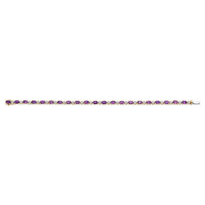 Amethyst And Diamond Oval Bracelet With Round Bezel Links In 14k Yellow Gold (5x3mm)