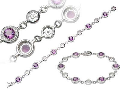 Blue Topaz And Diamond Spoke Links Bracelet In 14k White Gold