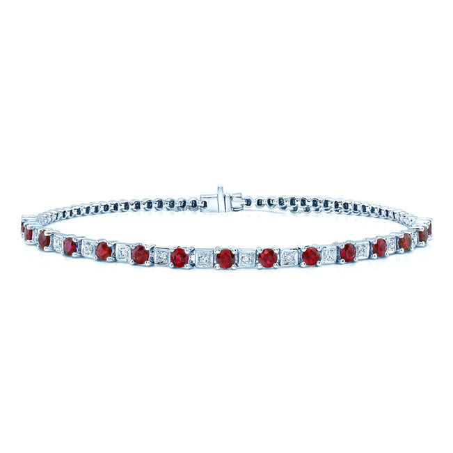 Ruby & Diamond Alternating Link Bracelet in 14K White Gold | Carl K. Gumpert