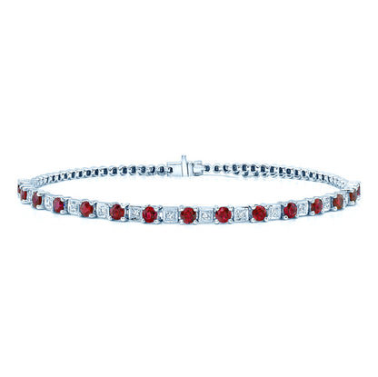 Ruby & Diamond Alternating Link Bracelet in 14K White Gold | Carl K. Gumpert