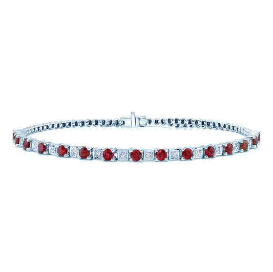 Ruby & Diamond Alternating Link Bracelet in 14K White Gold | Carl K. Gumpert