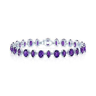 Amethyst Alternating Marquise And Oval Link Bracelet In 14k White Gold