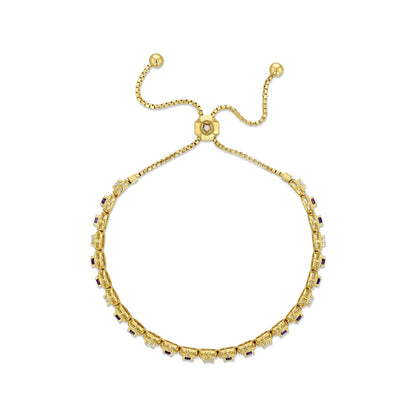 Alternating Amethyst and Diamond Bolo Bracelet in 14k Yellow Gold 1.0ctw
