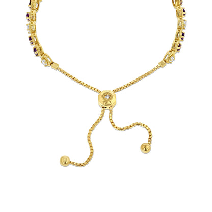 Alternating Amethyst and Diamond Bolo Bracelet in 14k Yellow Gold 1.0ctw