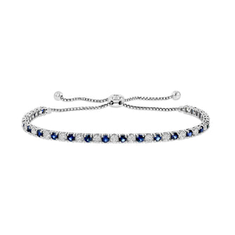 Alternating Sapphire and Diamond Bolo Bracelet in 14k White Gold 2-1/8ctw