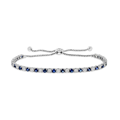 Alternating Sapphire and Diamond Bolo Bracelet in 14k White Gold 2-1/8ctw