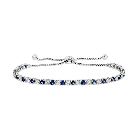 Alternating Sapphire and Diamond Bolo Bracelet in 14k White Gold 2-1/8ctw