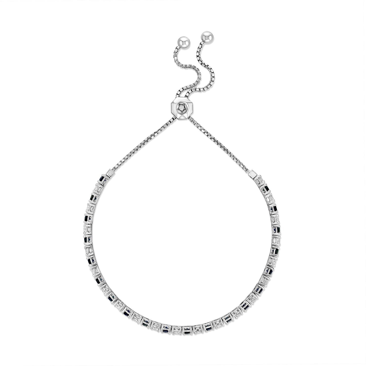 Alternating Sapphire and Diamond Bolo Bracelet in 14k White Gold 2-1/8ctw