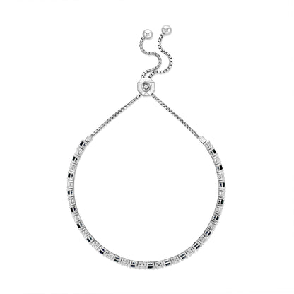 Alternating Sapphire and Diamond Bolo Bracelet in 14k White Gold 2-1/8ctw