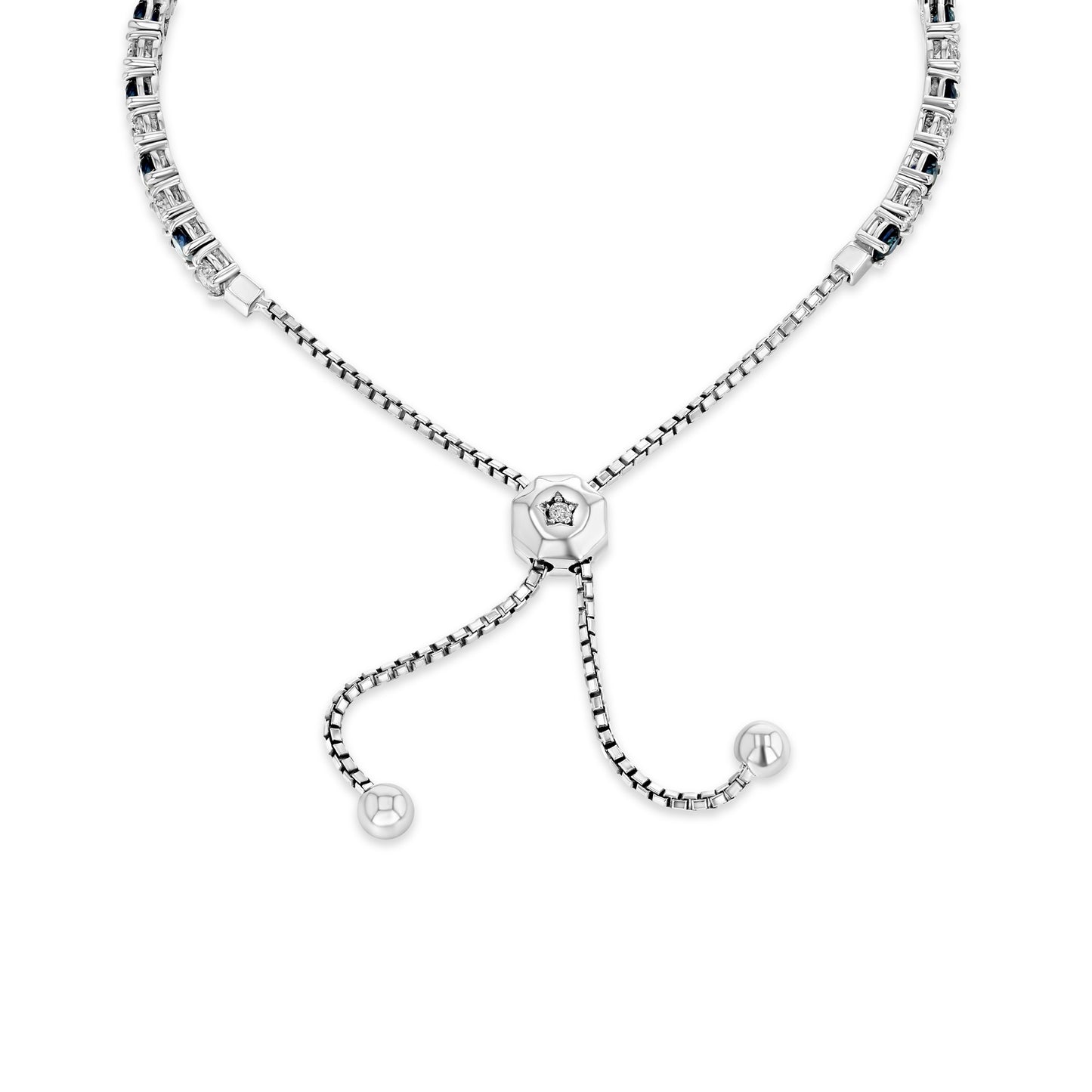 Alternating Sapphire and Diamond Bolo Bracelet in 14k White Gold 2-1/8ctw