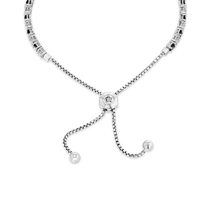 Alternating Sapphire and Diamond Bolo Bracelet in 14k White Gold 2-1/8ctw