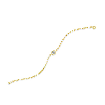 Diamond Paper Clip Bracelet With Oval Motif in 14K Yellow Gold 1/6ctw