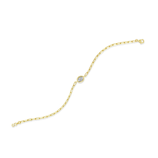 Diamond Paper Clip Bracelet With Oval Motif in 14K Yellow Gold 1/6ctw
