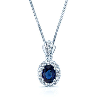 Sapphire And Diamond Oval Princess Pendant In 14k White Gold (18-in Wheat Chain)