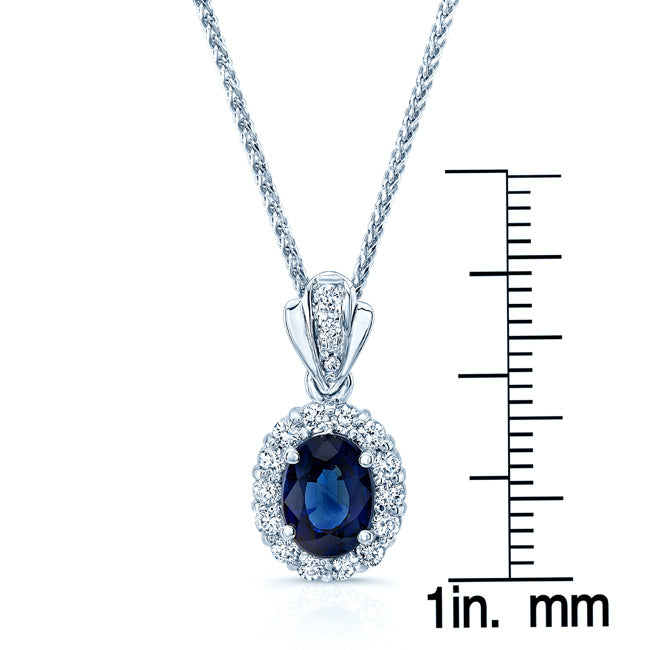 Sapphire And Diamond Oval Princess Pendant In 14k White Gold (18-in Wheat Chain)
