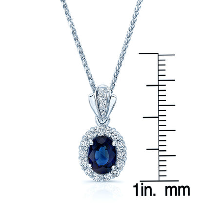 Sapphire And Diamond Oval Princess Pendant In 14k White Gold (18-in Wheat Chain)