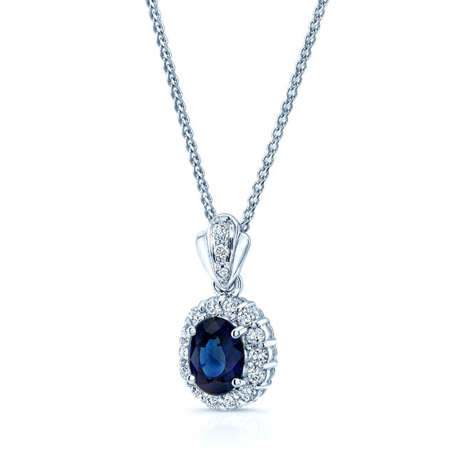 Sapphire And Diamond Oval Princess Pendant In 14k White Gold (18-in Wheat Chain)
