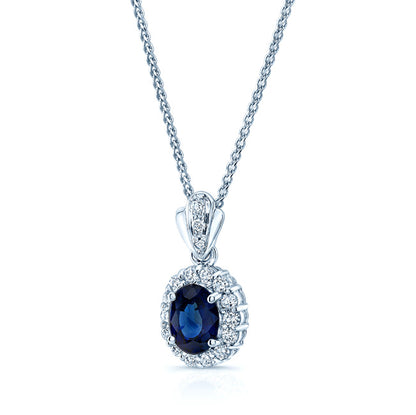 Sapphire And Diamond Oval Princess Pendant In 14k White Gold (18-in Wheat Chain)