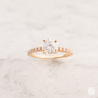1 1/5ctw Round Center Classic Petite Split Prong Diamond Engagement Ring In 14k Rose Gold, Igi-certified