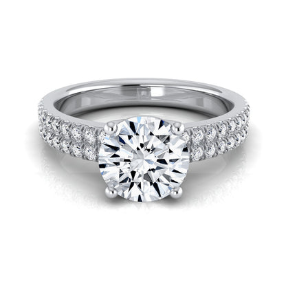 1 1/4ctw Round Diamond Double Row Engagement Ring With Micro U Set Pave In 14k White Gold, Igi-certified