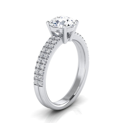 1 1/4ctw Round Diamond Double Row Engagement Ring With Micro U Set Pave In 14k White Gold, Igi-certified
