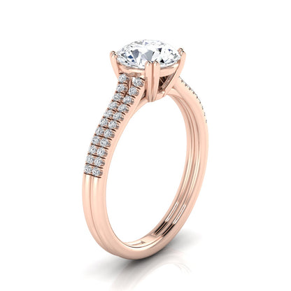 1 1/5ctw Round Diamond 2 Row Engagement Ring With Double Prong Cathedral Setting In 14k Rose Gold, Igi-certified