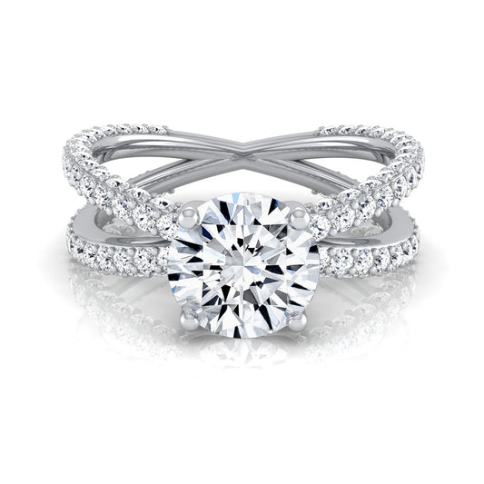 2 1/4ctw Round Diamond Engagement Ring With Crossover Pave Shank In 14k White Gold, Igi-certified