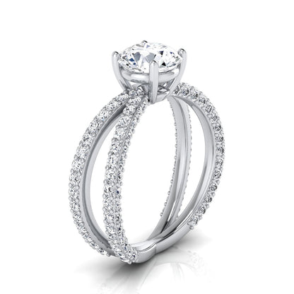 2 1/4ctw Round Diamond Engagement Ring With Crossover Pave Shank In 14k White Gold, Igi-certified