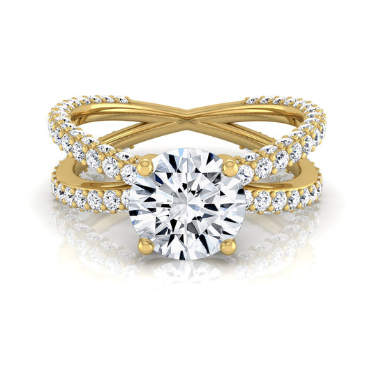 2 1/4ctw Round Diamond Engagement Ring With Crossover Pave Shank In 14k Yellow Gold, Igi-certified