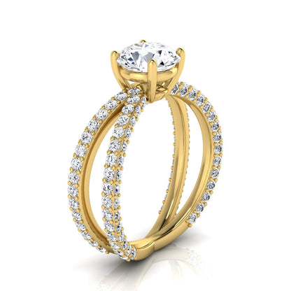 2 1/4ctw Round Diamond Engagement Ring With Crossover Pave Shank In 14k Yellow Gold, Igi-certified