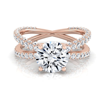2 1/4ctw Round Diamond Engagement Ring With Crossover Pave Shank In 14k Rose Gold, Igi-certified