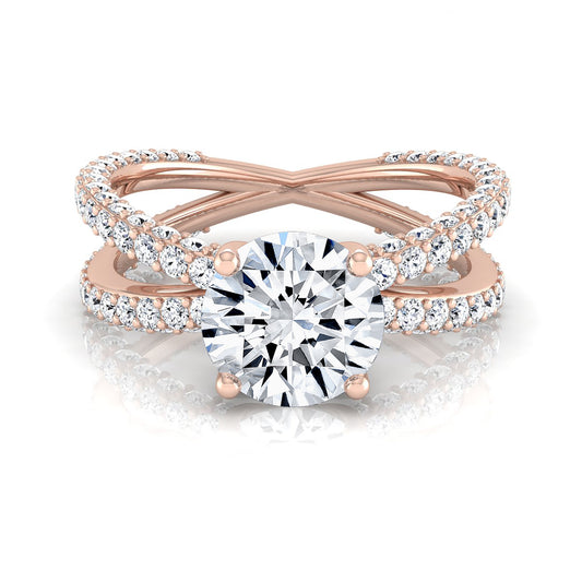 2 1/4ctw Round Diamond Engagement Ring With Crossover Pave Shank In 14k Rose Gold, Igi-certified