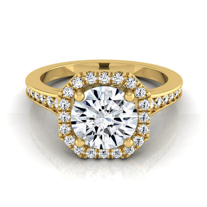 1 1/3ctw Round Diamond Engagement Ring With Octagon Halo Frame And Pave Shank In 14k Yellow Gold, Igi-certified