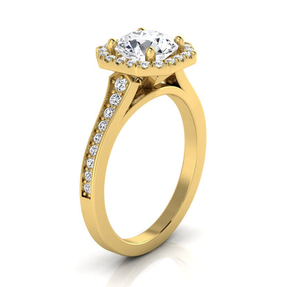 1 1/3ctw Round Diamond Engagement Ring With Octagon Halo Frame And Pave Shank In 14k Yellow Gold, Igi-certified
