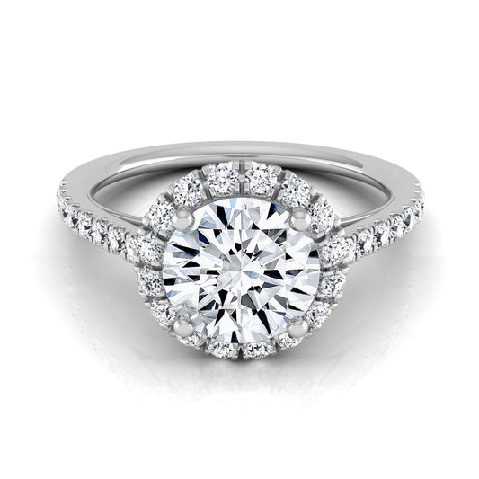 1 3/8ctw Round Diamond Halo Engagement Ring With Petite Pave Shank In 14k White Gold, Igi-certified