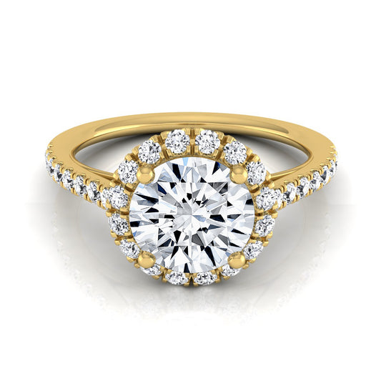 1 3/8ctw Round Diamond Halo Engagement Ring With Petite Pave Shank In 14k Yellow Gold, Igi-certified