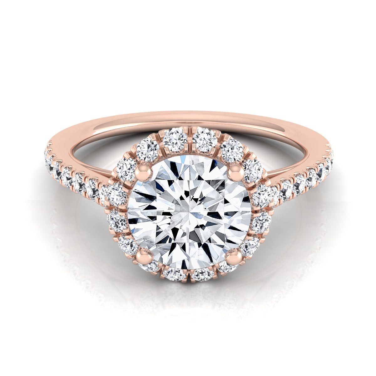 1 3/8ctw Round Diamond Halo Engagement Ring With Petite Pave Shank In 14k Rose Gold, Igi-certified