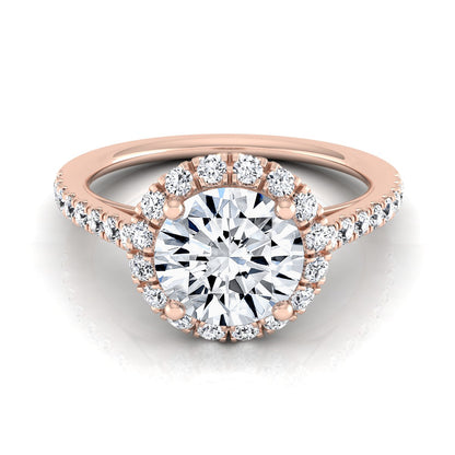 1 3/8ctw Round Diamond Halo Engagement Ring With Petite Pave Shank In 14k Rose Gold, Igi-certified