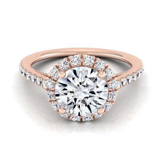 1 3/8ctw Round Diamond Halo Engagement Ring With Petite Pave Shank In 14k Rose Gold, Igi-certified