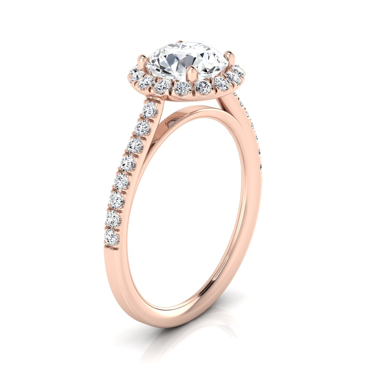 1 3/8ctw Round Diamond Halo Engagement Ring With Petite Pave Shank In 14k Rose Gold, Igi-certified
