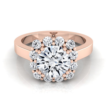 1 3/8ctw Round Diamond Halo Engagement Ring In 14k Rose Gold, Igi-certified