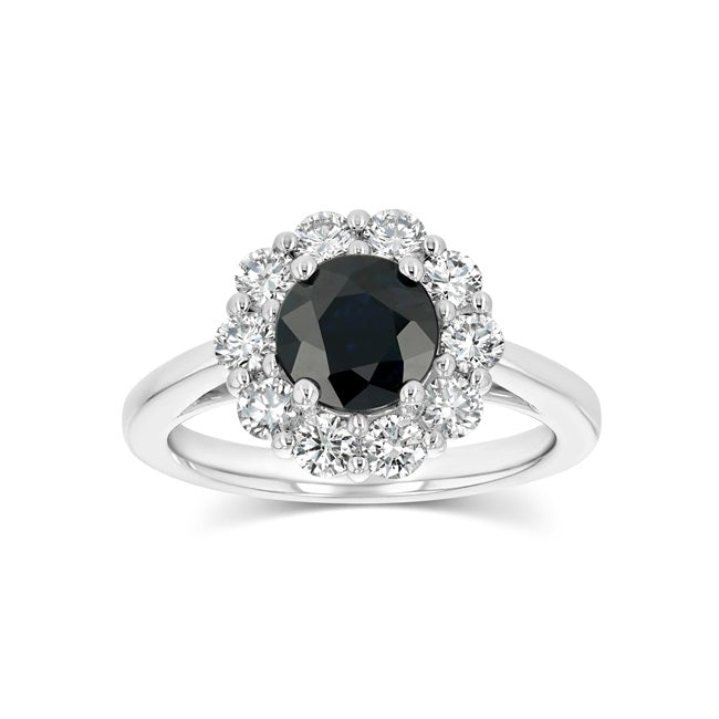 Sapphire & Diamond Halo Engagement Ring in 14K White Gold | Carl K. Gumpert