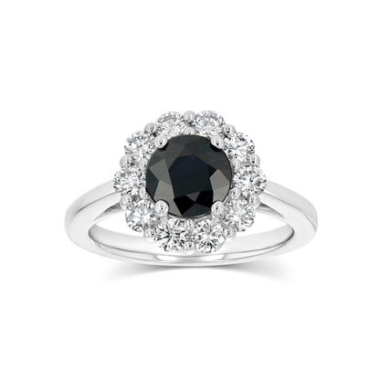 Sapphire & Diamond Halo Engagement Ring in 14K White Gold | Carl K. Gumpert