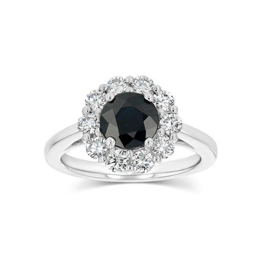 Sapphire & Diamond Halo Engagement Ring in 14K White Gold | Carl K. Gumpert