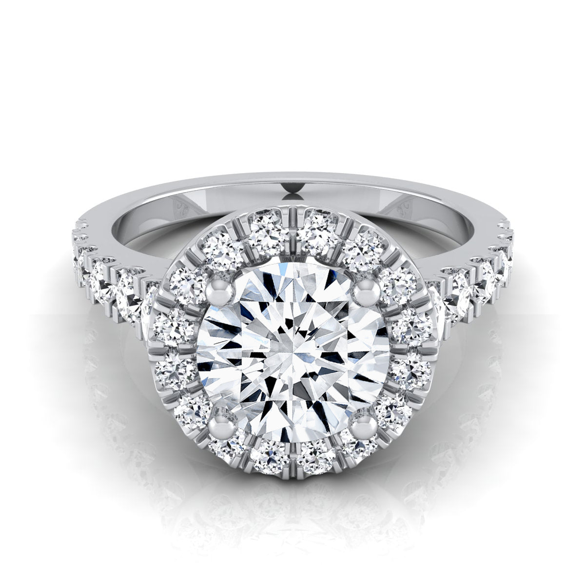 1 2/3ctw Round Diamond Halo Engagement Ring With Graduated Shank In 14k White Gold, Igi-certified