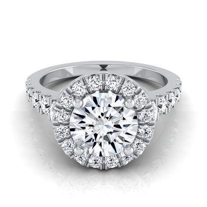 1 2/3ctw Round Diamond Halo Engagement Ring With Graduated Shank In 14k White Gold, Igi-certified