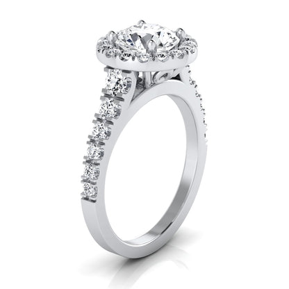 1 2/3ctw Round Diamond Halo Engagement Ring With Graduated Shank In 14k White Gold, Igi-certified